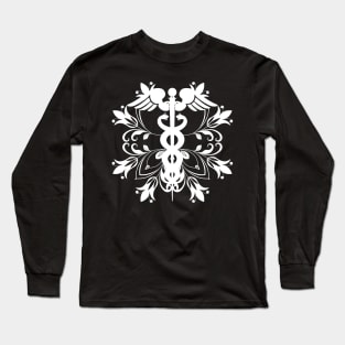 Abstract Floral Caduceus - White Long Sleeve T-Shirt